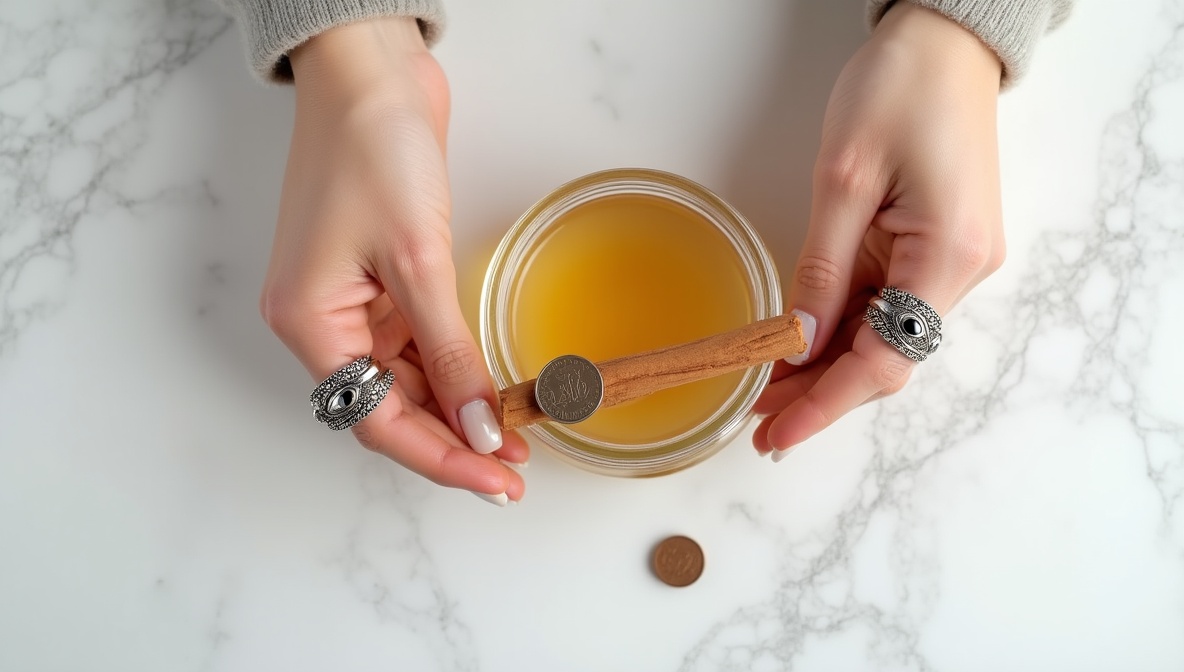 The Honey and Cinnamon Abundance Ritual ritual - money ritual with Glass jar with a lid and Three coins currently in circu...
