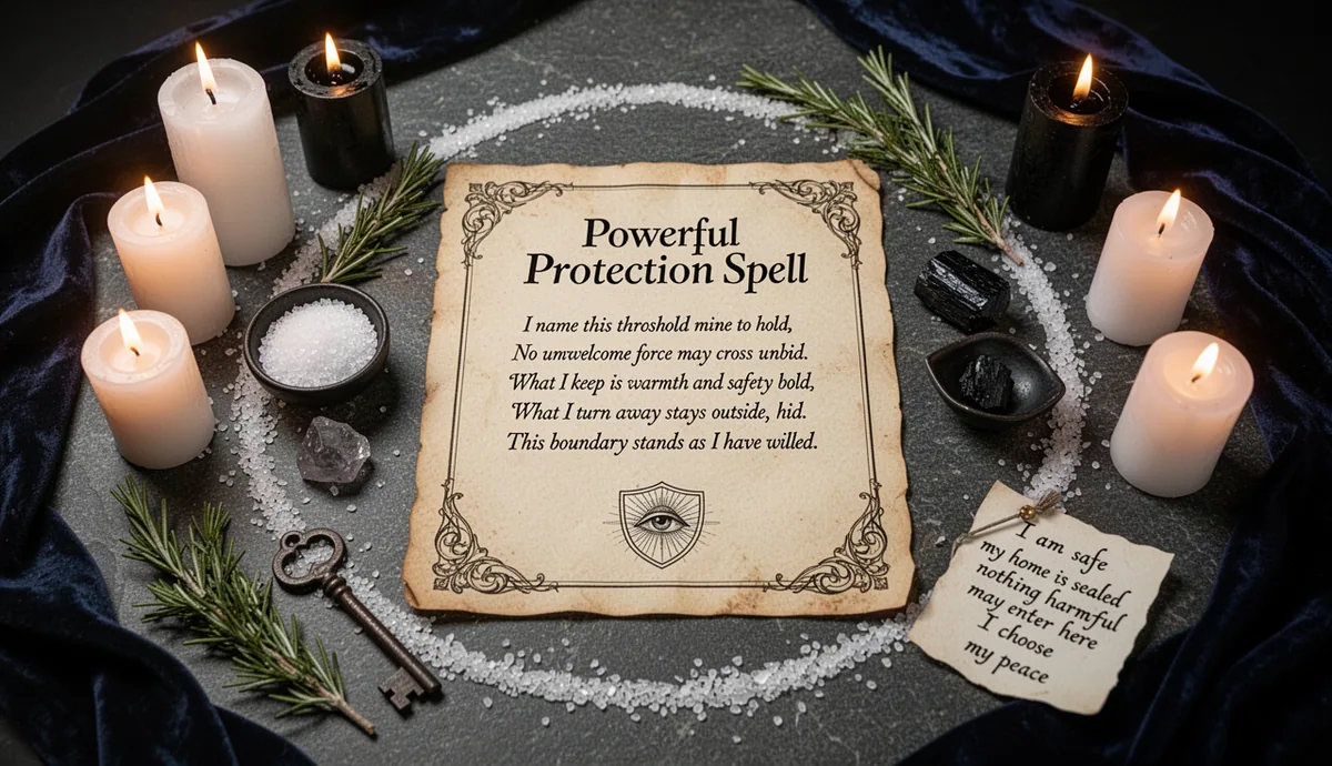 Powerful Protection Spell — For Family or Someone You Love ritual altar with parchment and protection symbols