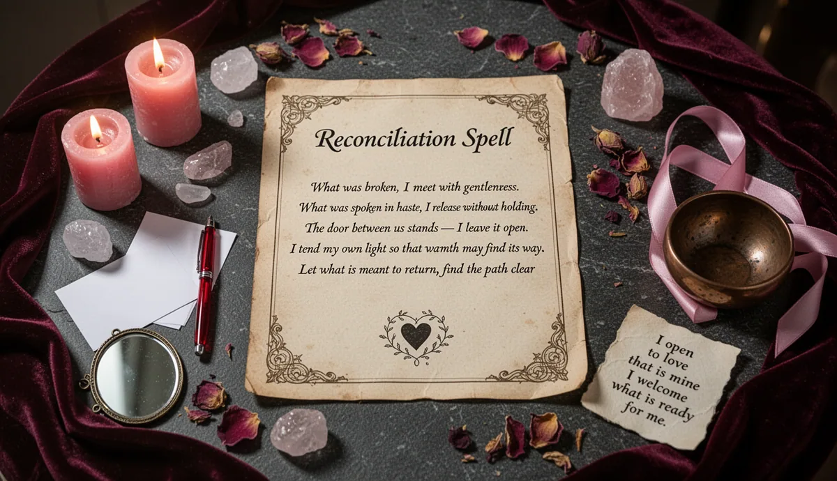 Reconciliation Spell — When the Distance Isn't Forever ritual altar with parchment and love symbols