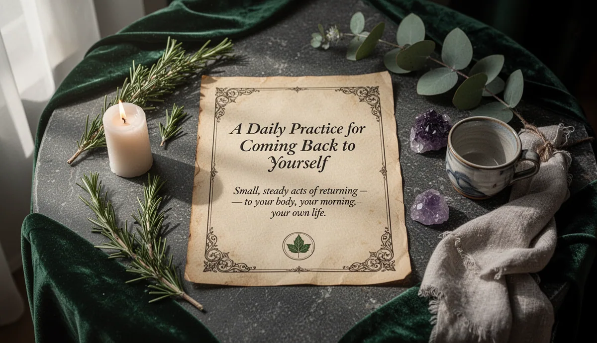 A Daily Practice for Coming Back to Yourself contemplative altar with parchment and health symbols